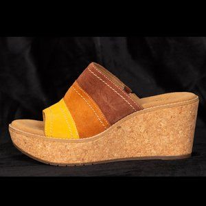 Clarks Artisan Cork Wedge Suede Heel Sandals 6.5